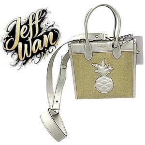 Jeff Wan Textile Tote Bag Quilted Leather Pineapple Crossbody Top Handle Beige